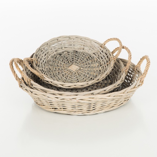 [00468] Asiana - Grey round wicker basket with handle set of 3 pcs - 850gr