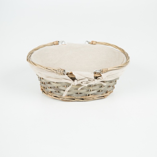 [00463] Asiana - Picnic wicker basket  39*30*15cm - grey + linen cloth - 350gr