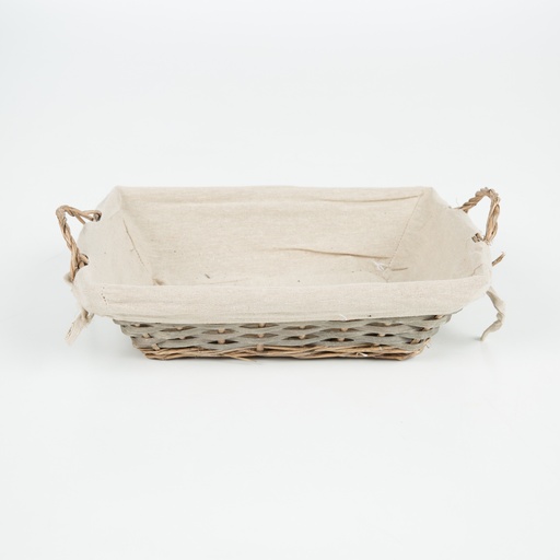 [00462] Asiana - Rectangular basket in grey wicker and linen 37*25*H 10 cm - 220gr